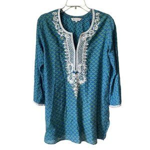 Sulu Collection Embroidered V-neck Tunic Swimsuit‎ Beach Coverup Top Blouse 10